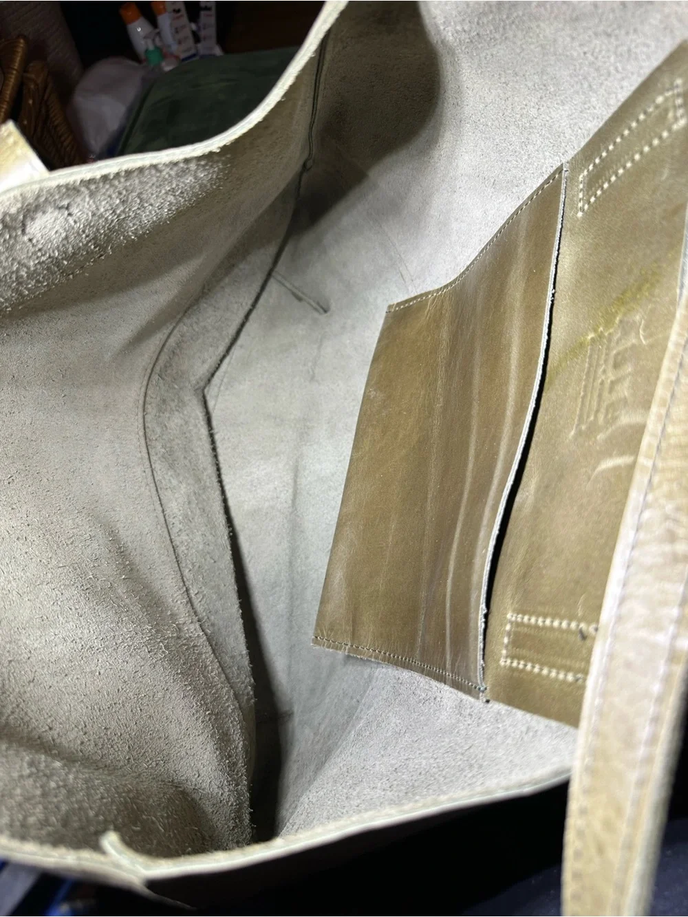 Olive Green Leather Tote Bag - Women